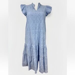 NEW Mod On Trend Womens Eyelet Lace Modi Dress Light Blue Size L Lined Boho